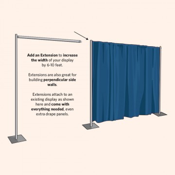Illustration of how to extend a Georgia Stage pipe and drape backdrop kit